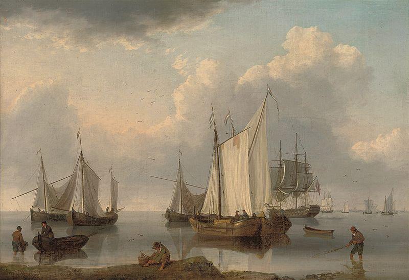 William Anderson A British warship, Dutch barges and other coastal craft on the Ijselmeer in a calm Norge oil painting art